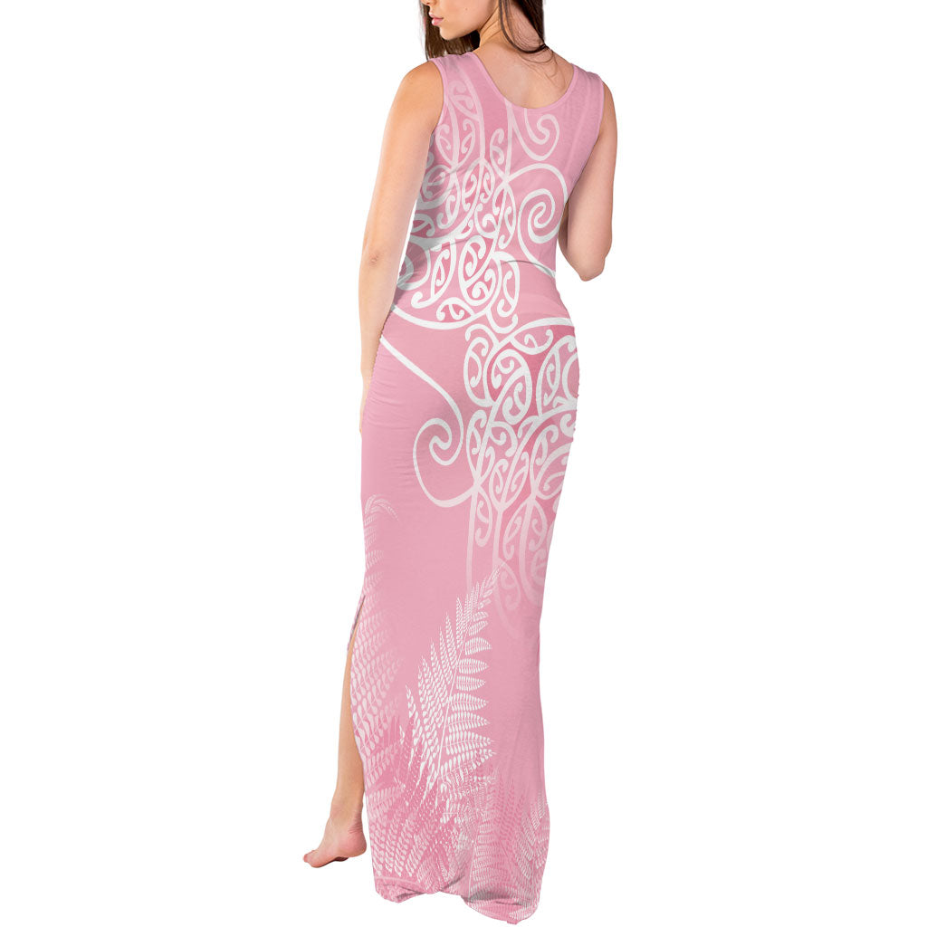 Aotearoa Maori Koru Curves Tank Maxi Dress Silver Ferns - Rose Pink