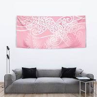 Aotearoa Maori Koru Curves Tapestry Silver Ferns - Rose Pink