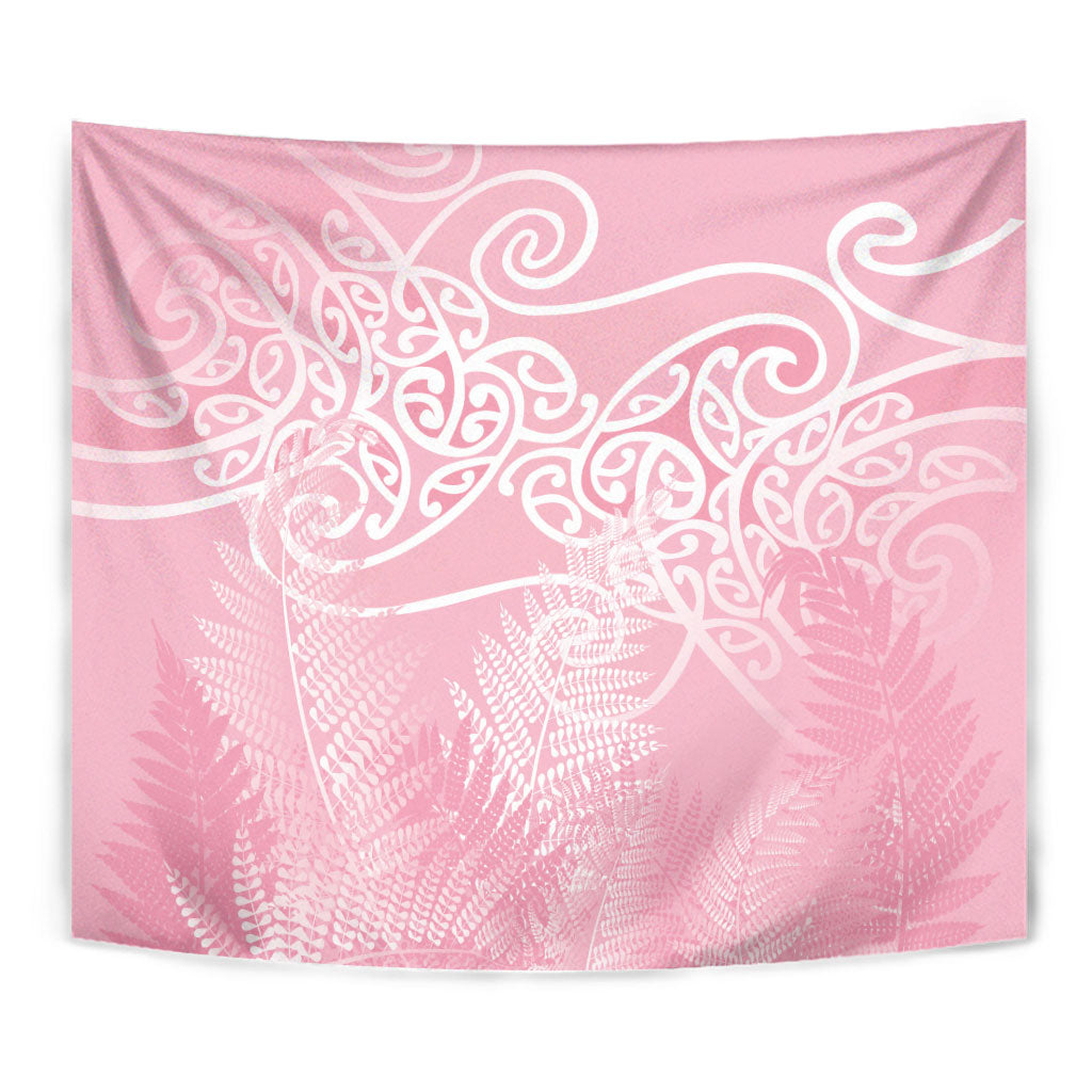 Aotearoa Maori Koru Curves Tapestry Silver Ferns - Rose Pink