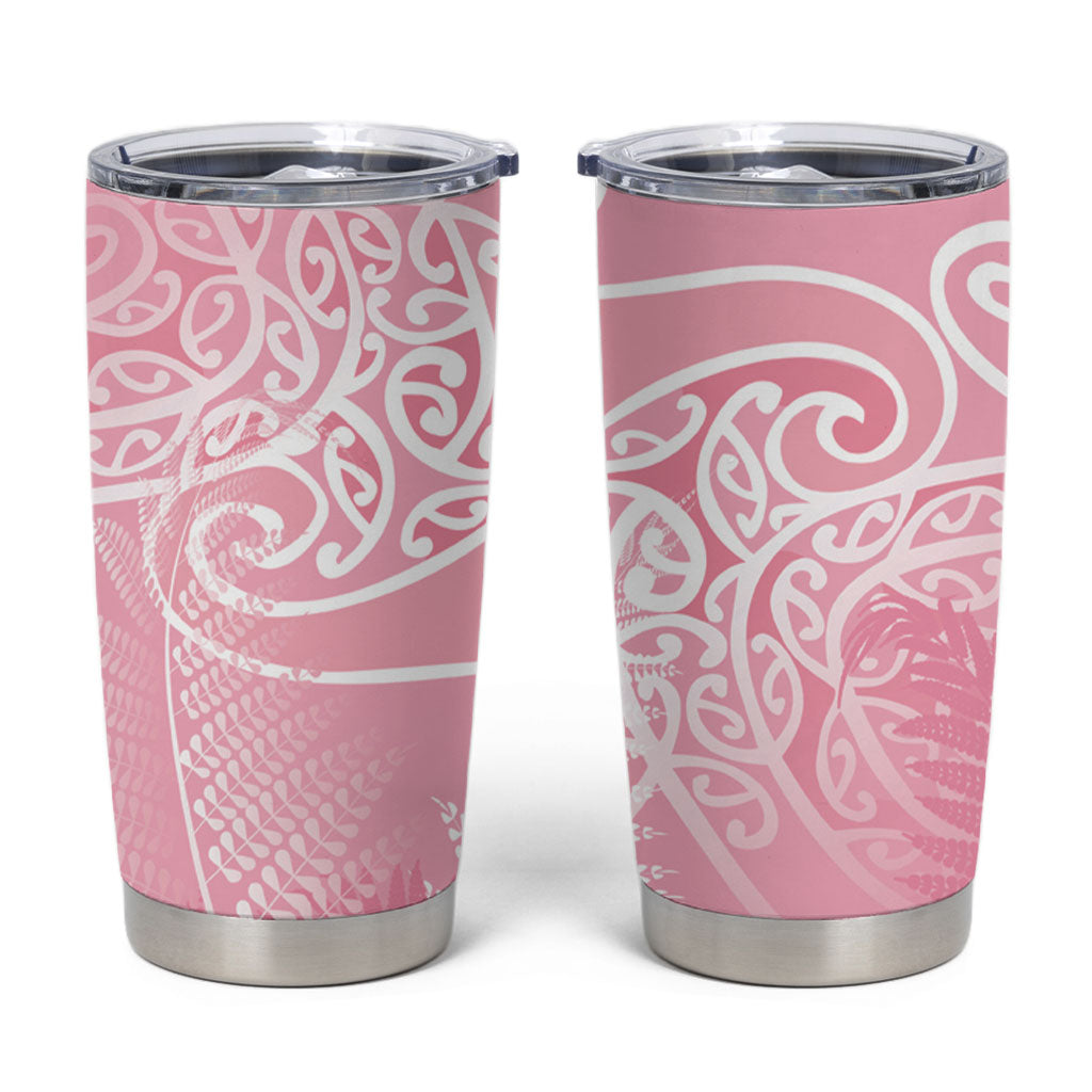 Aotearoa Maori Koru Curves Tumbler Cup Silver Ferns - Rose Pink LT7 Pink - Polynesian Pride
