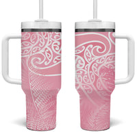 Aotearoa Maori Koru Curves Tumbler With Handle Silver Ferns - Rose Pink