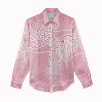Aotearoa Maori Koru Curves Women Casual Shirt Silver Ferns - Rose Pink LT7 - Polynesian Pride