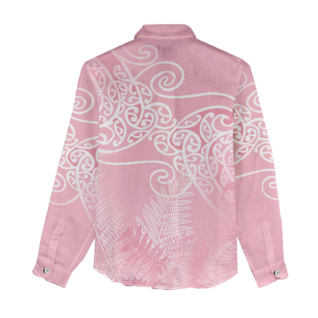 Aotearoa Maori Koru Curves Women Casual Shirt Silver Ferns - Rose Pink LT7 - Polynesian Pride