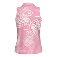 Aotearoa Maori Koru Curves Women Sleeveless Polo Shirt Silver Ferns - Rose Pink LT7 - Polynesian Pride