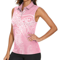 Aotearoa Maori Koru Curves Women Sleeveless Polo Shirt Silver Ferns - Rose Pink LT7 - Polynesian Pride