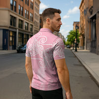 Aotearoa Maori Koru Curves Zipper Polo Shirt Silver Ferns - Rose Pink
