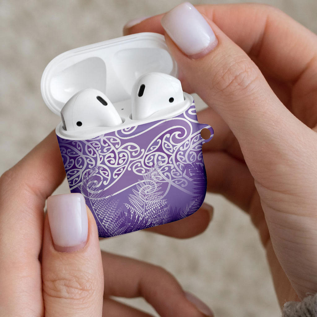 Aotearoa Maori Koru Curves AirPods Case Silver Ferns - Amethyst
