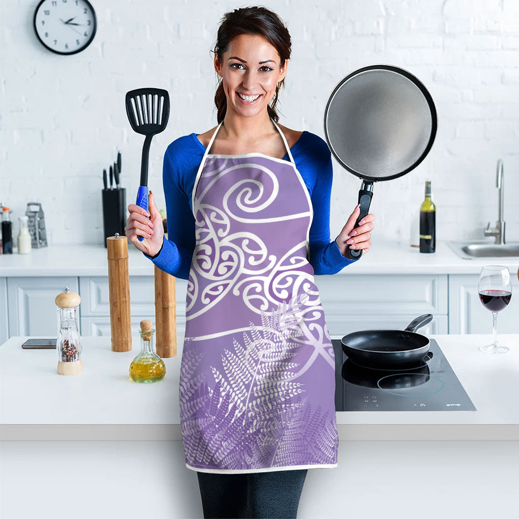 Aotearoa Maori Koru Curves Apron Silver Ferns - Amethyst