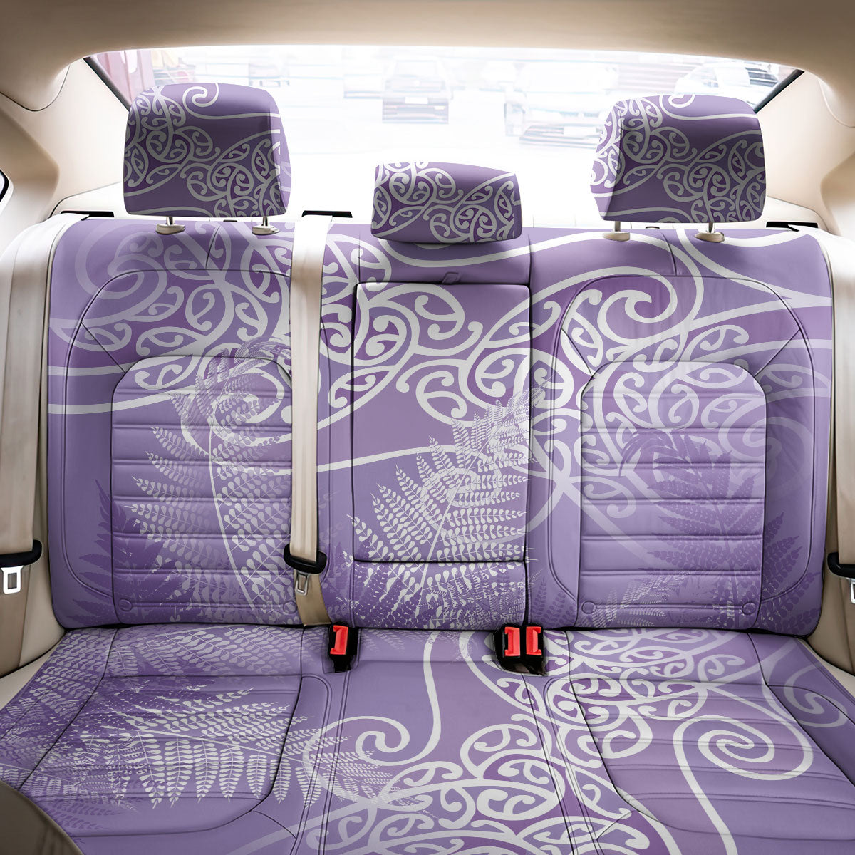 Aotearoa Maori Koru Curves Back Car Seat Cover Silver Ferns - Amethyst