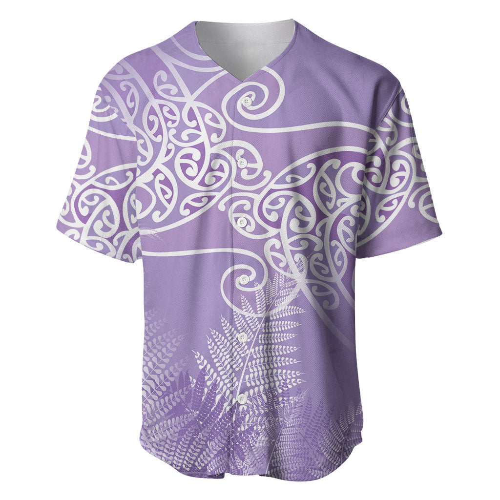 Aotearoa Maori Koru Curves Baseball Jersey Silver Ferns - Amethyst