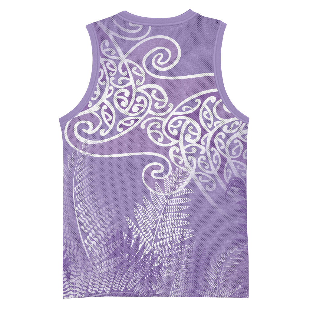 Aotearoa Maori Koru Curves Basketball Jersey Silver Ferns - Amethyst
