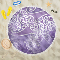 Aotearoa Maori Koru Curves Beach Blanket Silver Ferns - Amethyst