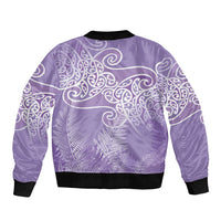 Aotearoa Maori Koru Curves Bomber Jacket Silver Ferns - Amethyst