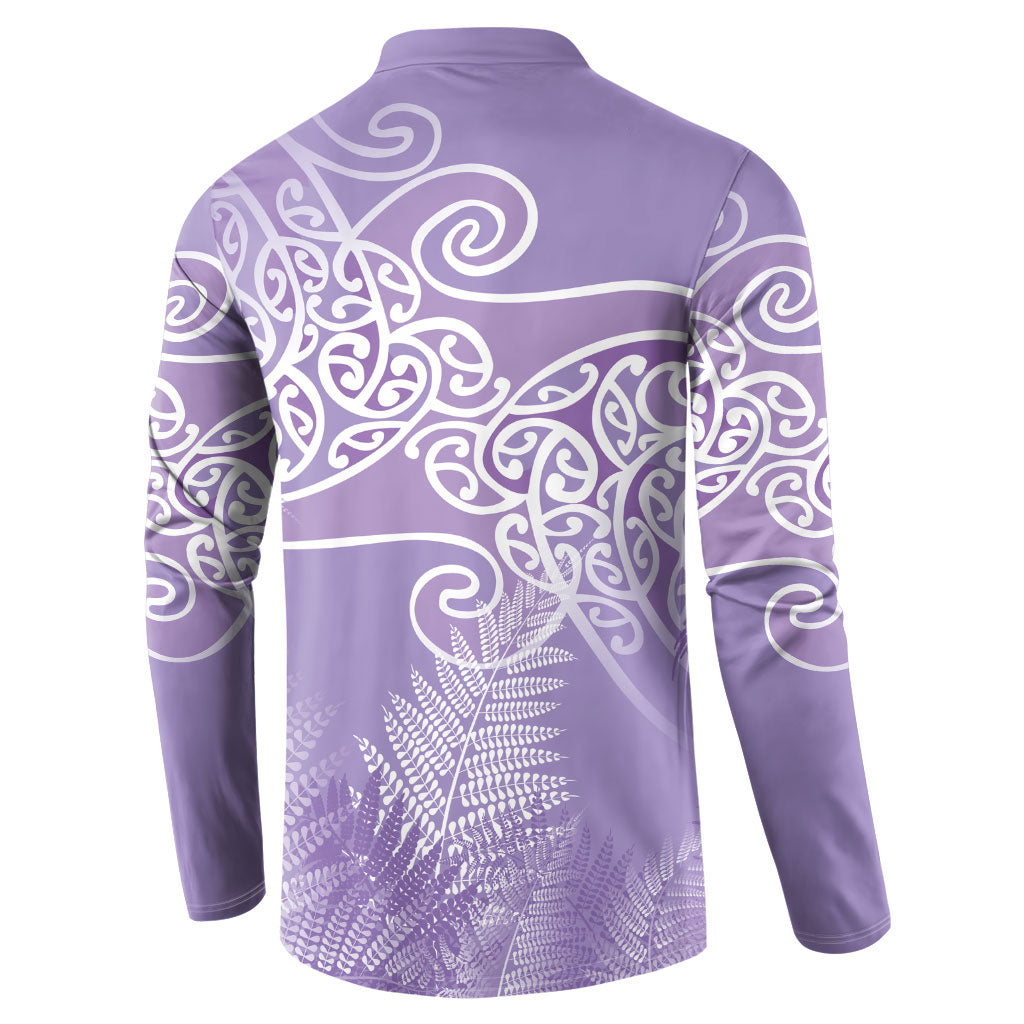 Aotearoa Maori Koru Curves Button Sweatshirt Silver Ferns - Amethyst