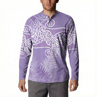 Aotearoa Maori Koru Curves Button Sweatshirt Silver Ferns - Amethyst
