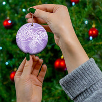 Aotearoa Maori Koru Curves Ceramic Ornament Silver Ferns - Amethyst LT7 - Polynesian Pride