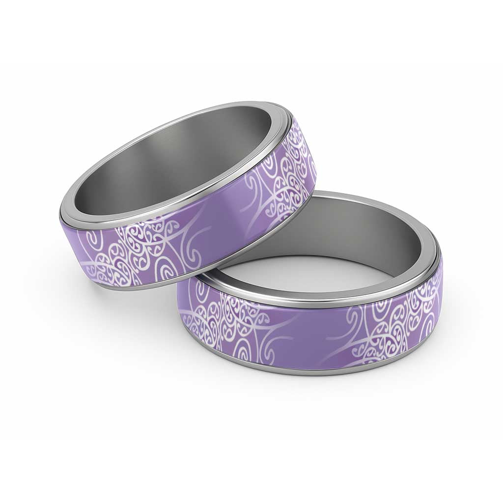 Aotearoa Maori Koru Curves Classic Ring Silver Ferns - Amethyst LT7 Sliver Purple - Polynesian Pride