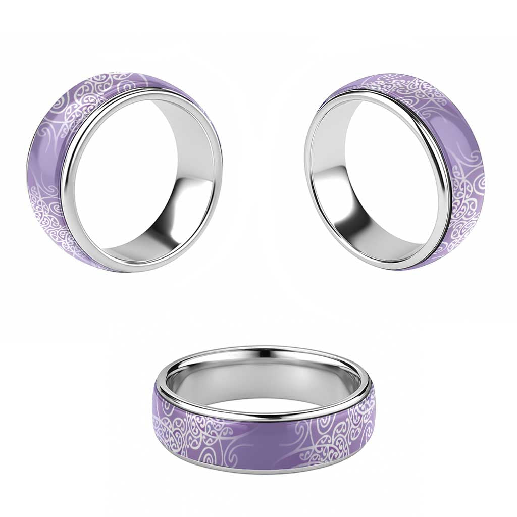 Aotearoa Maori Koru Curves Classic Ring Silver Ferns - Amethyst LT7 - Polynesian Pride