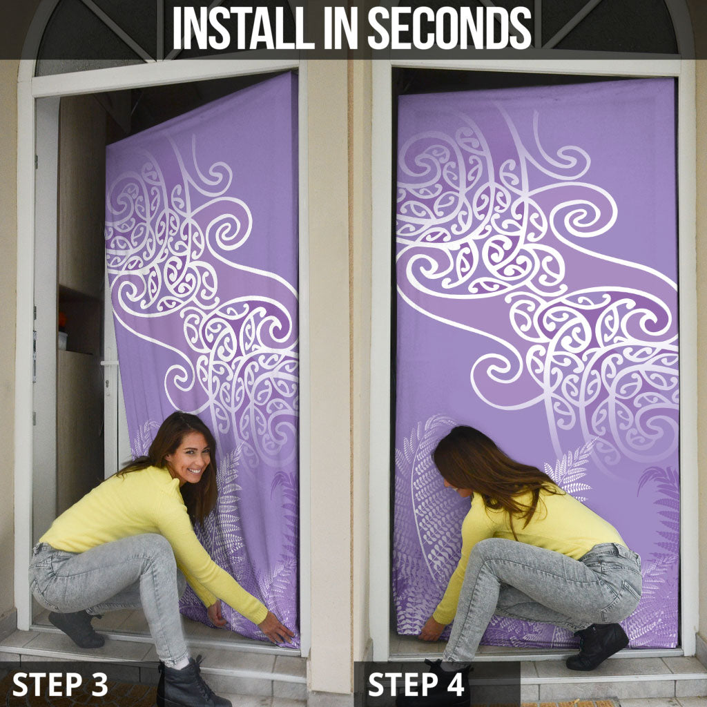 Aotearoa Maori Koru Curves Door Cover Silver Ferns - Amethyst