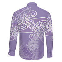 Aotearoa Maori Koru Curves Family Matching Mermaid Dress and Hawaiian Shirt Silver Ferns - Amethyst