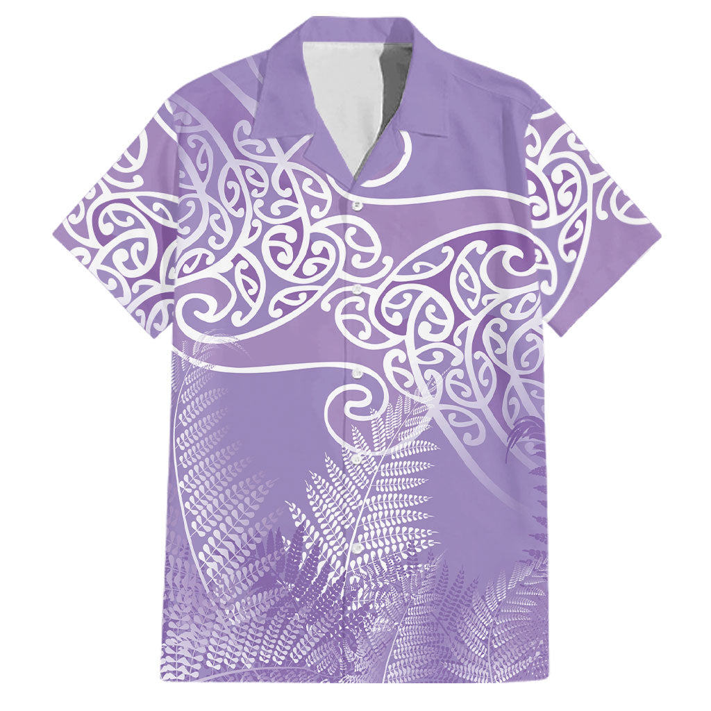 Aotearoa Maori Koru Curves Family Matching Off The Shoulder Long Sleeve Dress and Hawaiian Shirt Silver Ferns - Amethyst