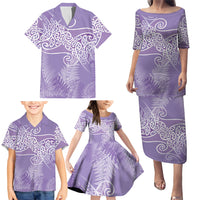 Aotearoa Maori Koru Curves Family Matching Puletasi and Hawaiian Shirt Silver Ferns - Amethyst