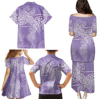 Aotearoa Maori Koru Curves Family Matching Puletasi and Hawaiian Shirt Silver Ferns - Amethyst
