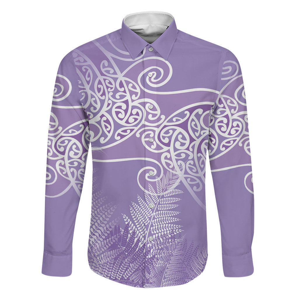 Aotearoa Maori Koru Curves Family Matching Puletasi and Hawaiian Shirt Silver Ferns - Amethyst