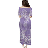 Aotearoa Maori Koru Curves Family Matching Puletasi and Hawaiian Shirt Silver Ferns - Amethyst