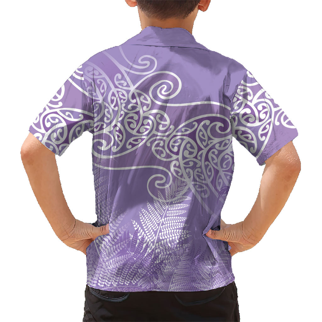 Aotearoa Maori Koru Curves Family Matching Summer Maxi Dress and Hawaiian Shirt Silver Ferns - Amethyst