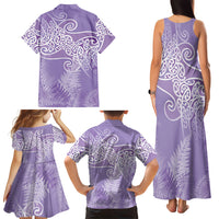 Aotearoa Maori Koru Curves Family Matching Tank Maxi Dress and Hawaiian Shirt Silver Ferns - Amethyst