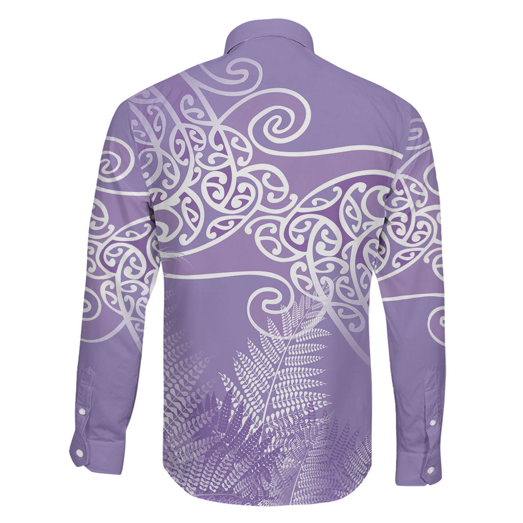 Aotearoa Maori Koru Curves Family Matching Tank Maxi Dress and Hawaiian Shirt Silver Ferns - Amethyst