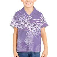 Aotearoa Maori Koru Curves Family Matching Tank Maxi Dress and Hawaiian Shirt Silver Ferns - Amethyst