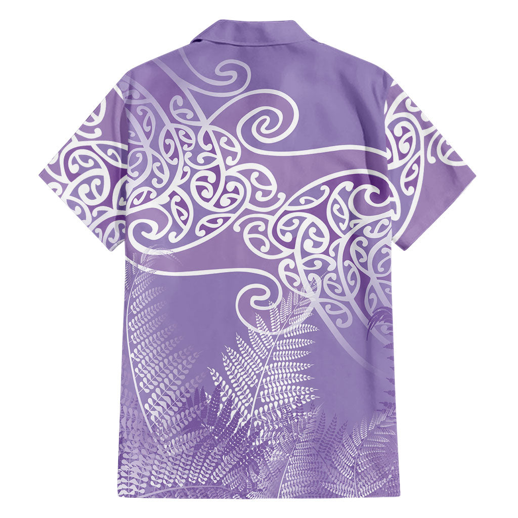 Aotearoa Maori Koru Curves Hawaiian Shirt Silver Ferns - Amethyst