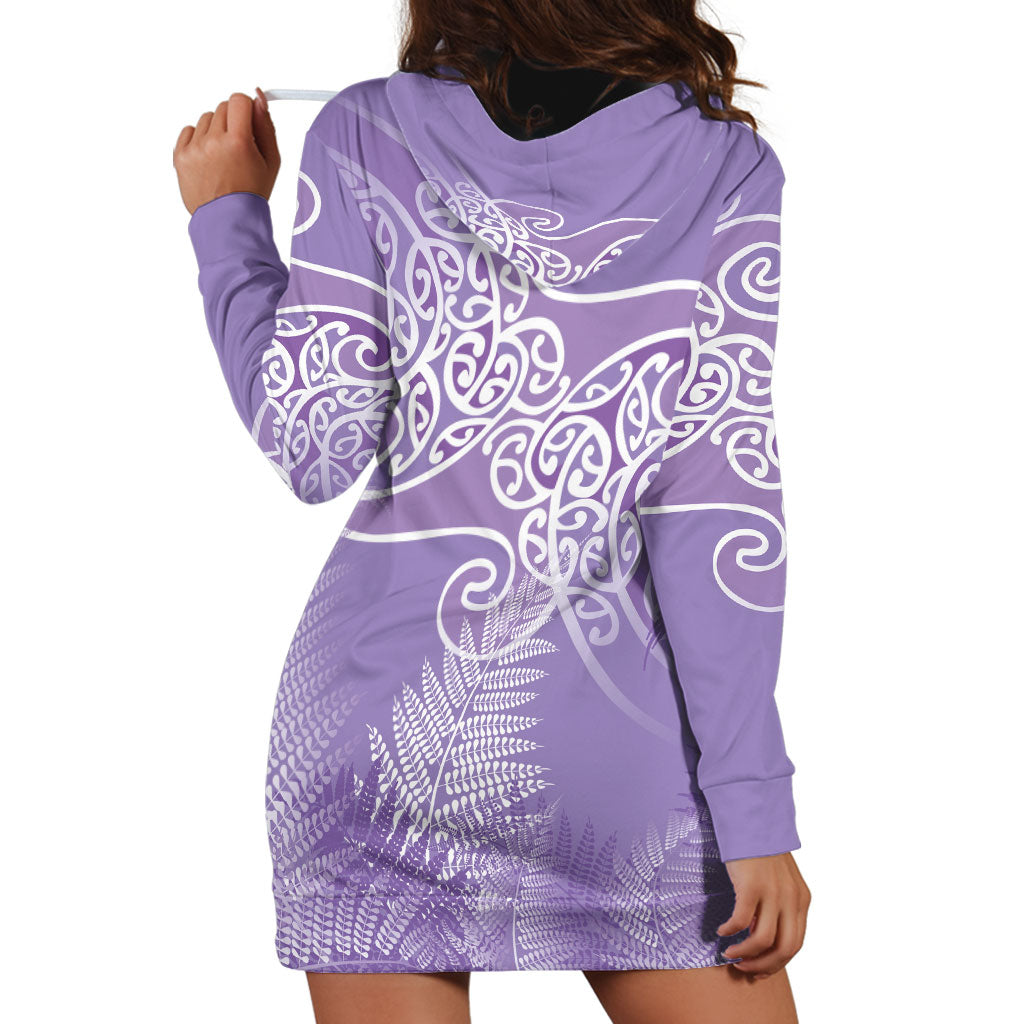 Aotearoa Maori Koru Curves Hoodie Dress Silver Ferns - Amethyst