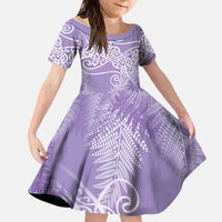 Aotearoa Maori Koru Curves Kid Short Sleeve Dress Silver Ferns - Amethyst