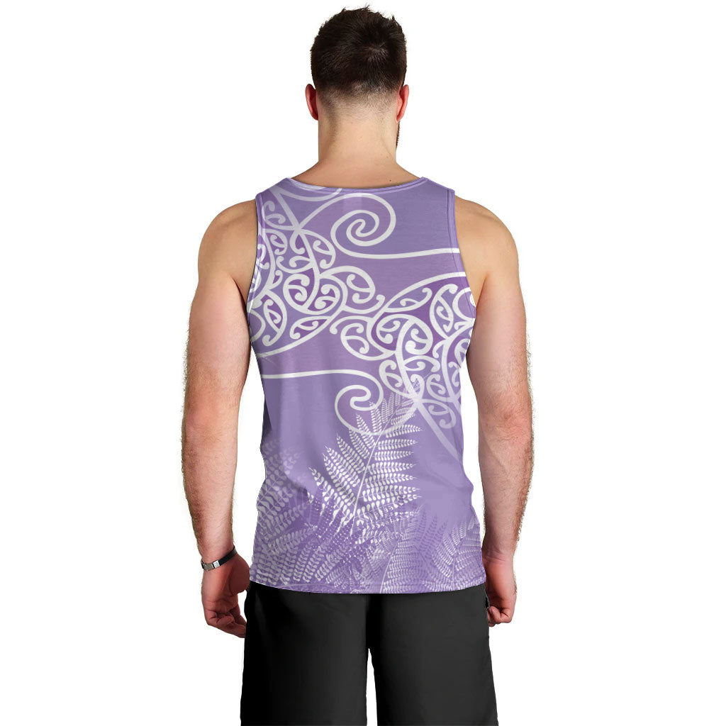 Aotearoa Maori Koru Curves Men Tank Top Silver Ferns - Amethyst