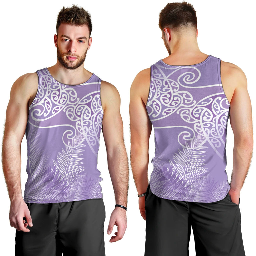 Aotearoa Maori Koru Curves Men Tank Top Silver Ferns - Amethyst