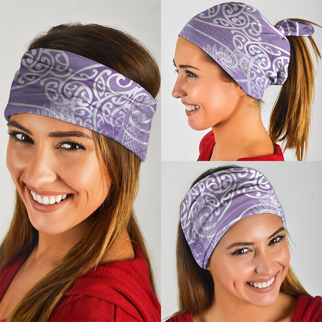 Aotearoa Maori Koru Curves Neck Gaiter Silver Ferns - Amethyst