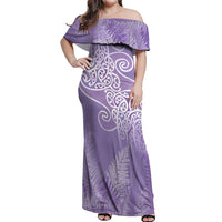 Aotearoa Maori Koru Curves Off Shoulder Maxi Dress Silver Ferns - Amethyst