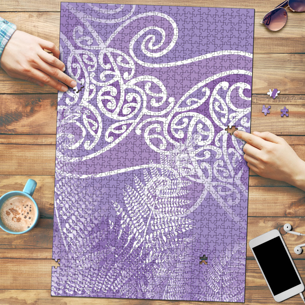 Aotearoa Maori Koru Curves Puzzle Silver Ferns - Amethyst