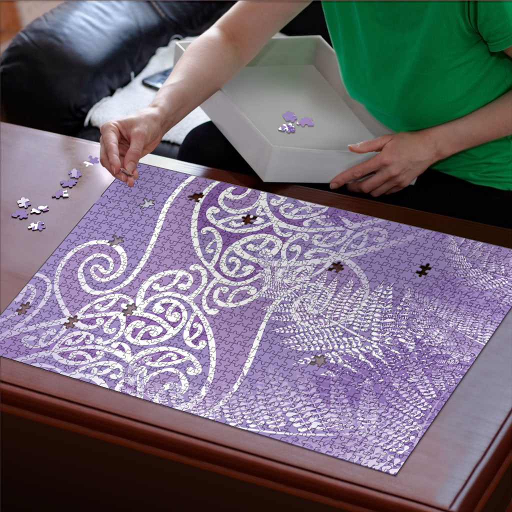 Aotearoa Maori Koru Curves Puzzle Silver Ferns - Amethyst