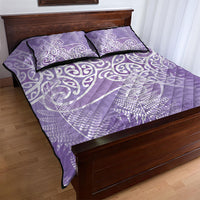 Aotearoa Maori Koru Curves Quilt Bed Set Silver Ferns - Amethyst