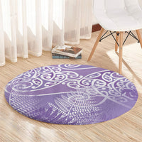 Aotearoa Maori Koru Curves Round Carpet Silver Ferns - Amethyst