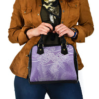 Aotearoa Maori Koru Curves Shoulder Handbag Silver Ferns - Amethyst