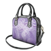 Aotearoa Maori Koru Curves Shoulder Handbag Silver Ferns - Amethyst