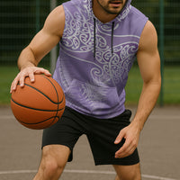 Aotearoa Maori Koru Curves Sleeveless Hoodie Silver Ferns - Amethyst