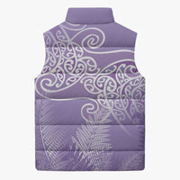Aotearoa Maori Koru Curves Sleeveless Puffer Jacket Silver Ferns - Amethyst