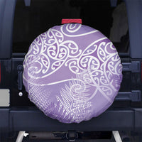Aotearoa Maori Koru Curves Spare Tire Cover Silver Ferns - Amethyst LT7 No hole Purple - Polynesian Pride