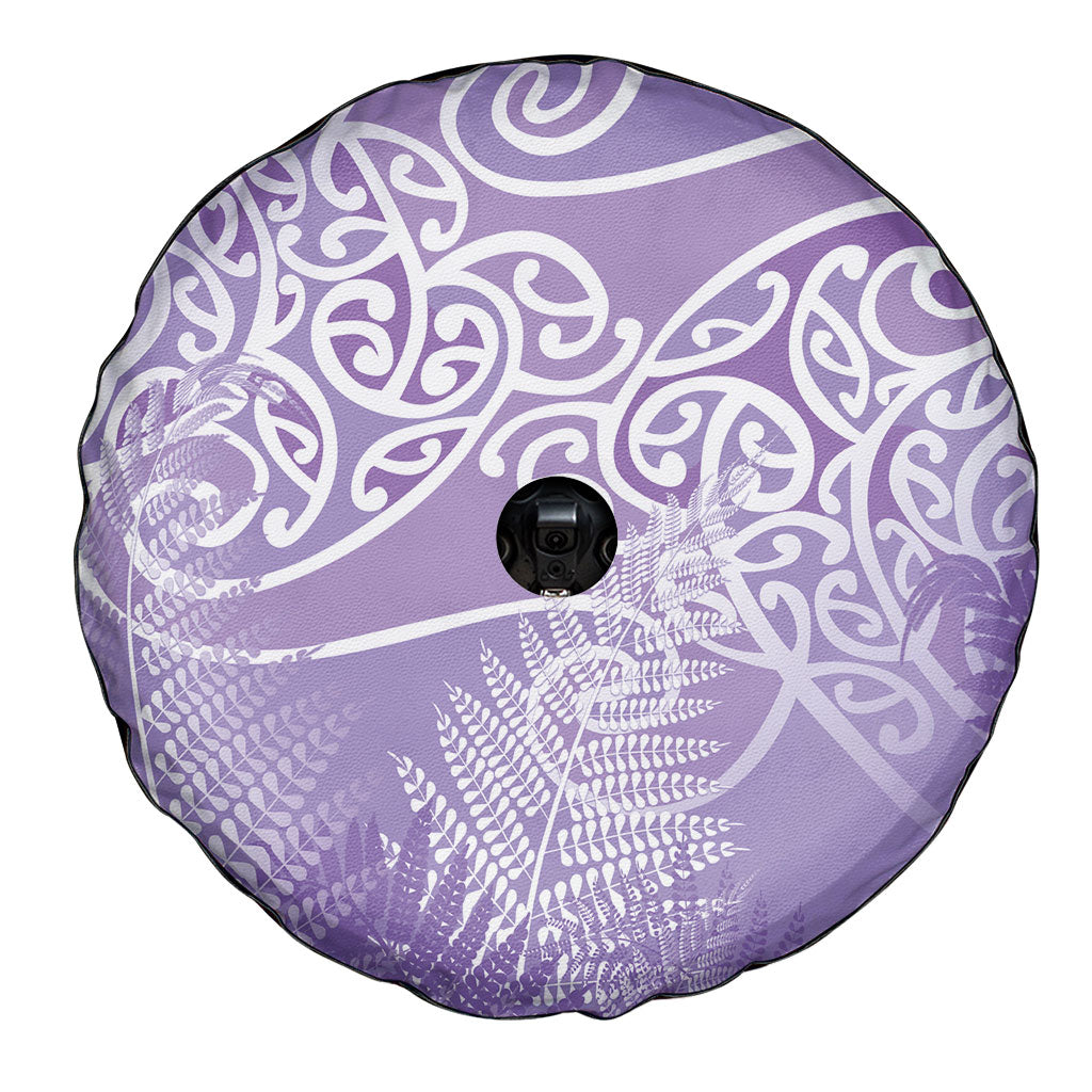 Aotearoa Maori Koru Curves Spare Tire Cover Silver Ferns - Amethyst LT7 - Polynesian Pride